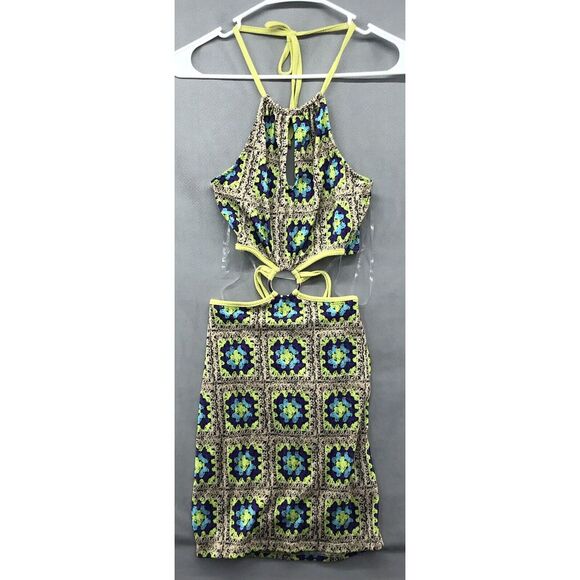 New Without Tags Rue 21 Yellow Tan Purple Halter Knee Length Dress Size M Women - Picture 1 of 13